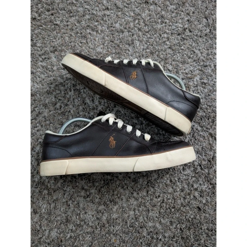 Polo Ralph Lauren Men's Size 9D Brown Leather Low Top Skate Sneakers Pony Logo